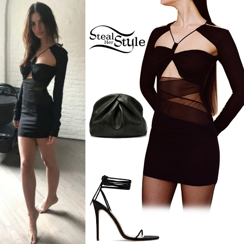 Emily Ratajkowski: Brown Dress, Strappy Sandals