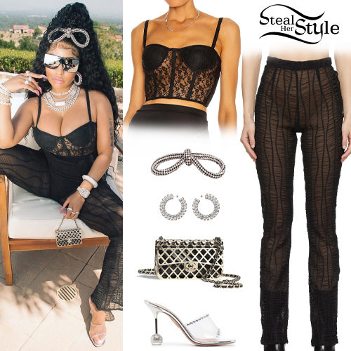 Nicki Minaj: Black Lace Bustier and Pants | Steal Her Style