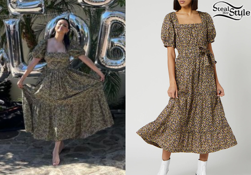 Selena Gomez: Printed Midi Dress | Steal Her Style