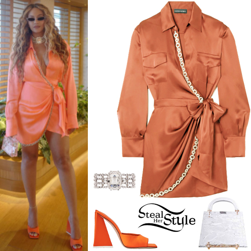 Beyoncé Chain Wrap Dress, Mule Sandals Steal Her Style