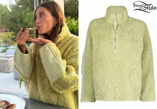 Hailey Bieber Rocks Jansport Green Plush Fleece Jacket by Sandy