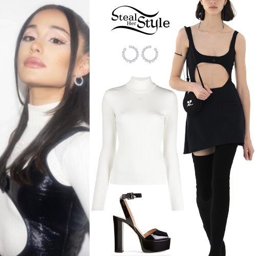 Ariana Grande: White Turtleneck, Black Dress | Steal Her Style