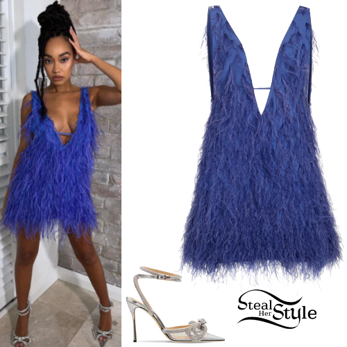 blue feather dress