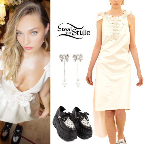 Maddie Ziegler: White Bow Dress, Platform Shoes