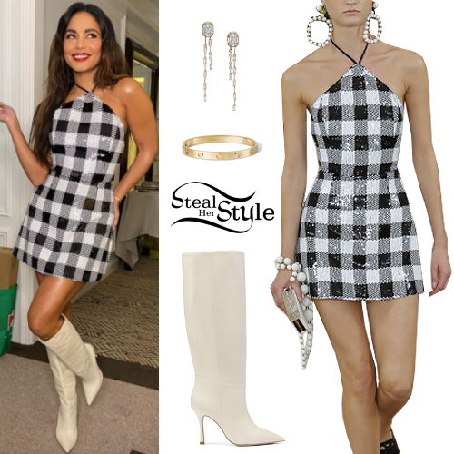 » Vanessa Hudgens: Gingham Mini Dress and Boots