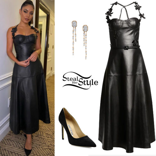 Vanessa Hudgens: Black Leather Dress and Pumps | Steal Her Style