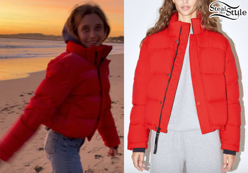 Emma Chamberlain: Red Puffer Jacket