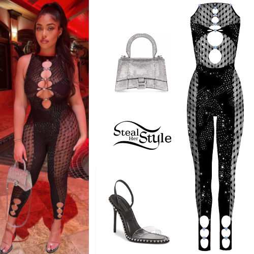 Jordyn Woods Amps Up Bodysuit's Ankle Cutouts With Crystal Sandals –  Footwear News