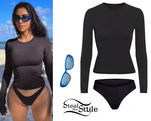 Kim Kardashian's Skims black long sleeve dress