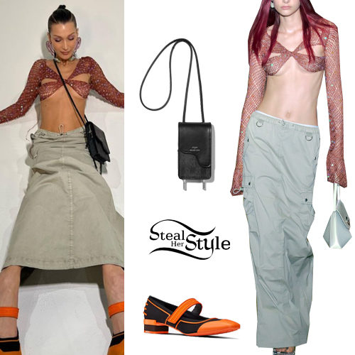Bella Hadid: Knit Top, Cargo Skirt