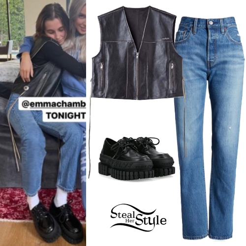 Emma Chamberlain: Leather Vest, Blue Jeans