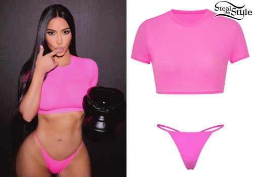 Kim Kardashian's Neon Green Bralette & Thong In SKIMS Campaign