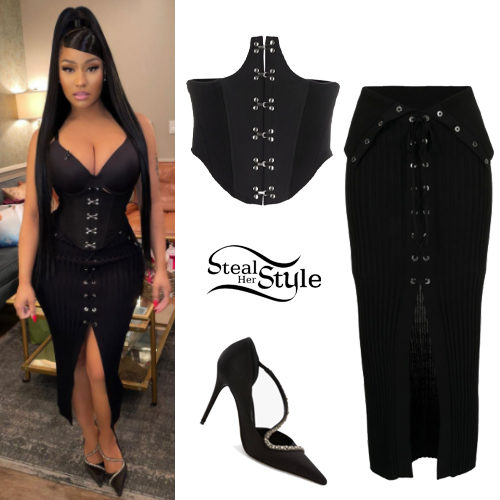 Nicki Minaj: Black Corset, Lace-Up Skirt | Steal Her Style