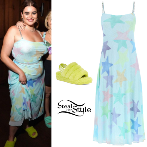 Barbie Ferreira: Stars Print Dress, Neon Slides | Steal Her Style