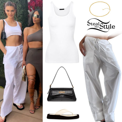 Kendall Jenner in white knit crop top and white knit pants on April 24 ~ I  want her style - What celebrities wore and where to buy it. Celebrity Style