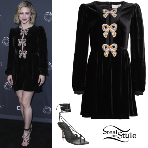 Lili Reinhart: Bow Mini Dress, Strappy Shoes | Steal Her Style