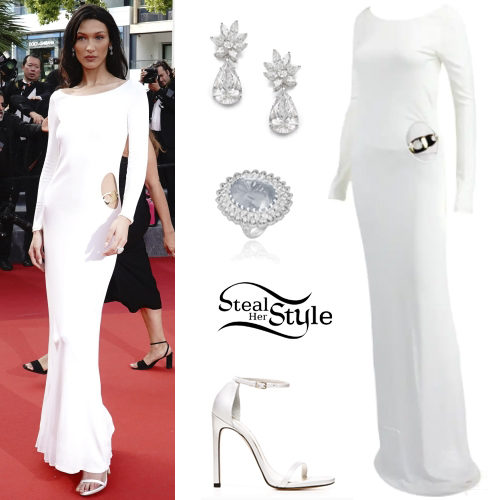 Bella Hadid: White Dress and Sandals
