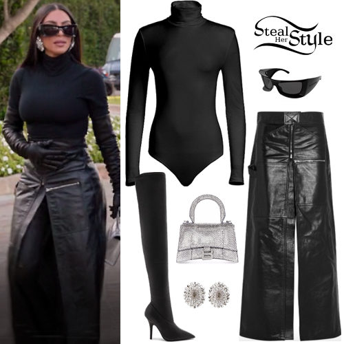 Kim Kardashian: Black Printed Bodysuit and Legging