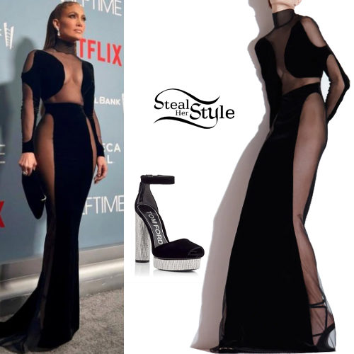 Jennifer Lopez: Black Gown, Platform Sandals | Steal Her Style