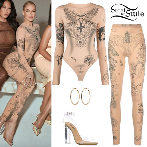 Khloe Kardashian: Tattoo Print Bodysuit and Leggings | Steal Her Style