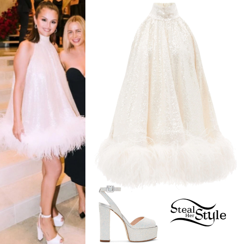 » Selena Gomez: Feather Dress, Platform Sandals