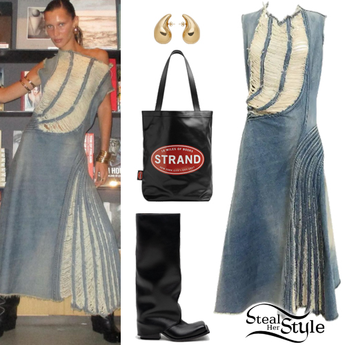 Bella Hadid: Denim Dress, Leather Boots