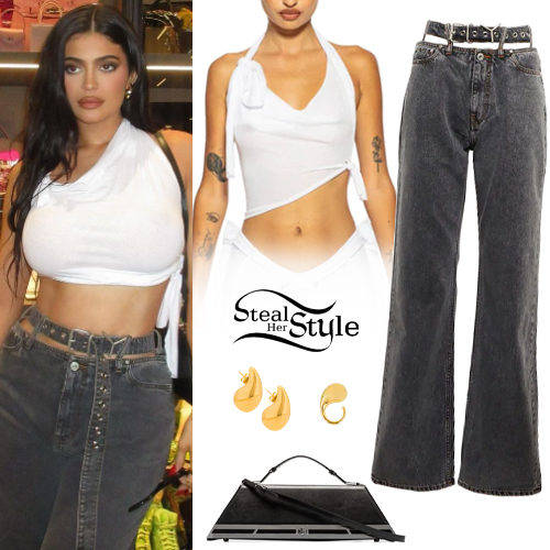 Kylie Jenner: White Top, Belted Jeans