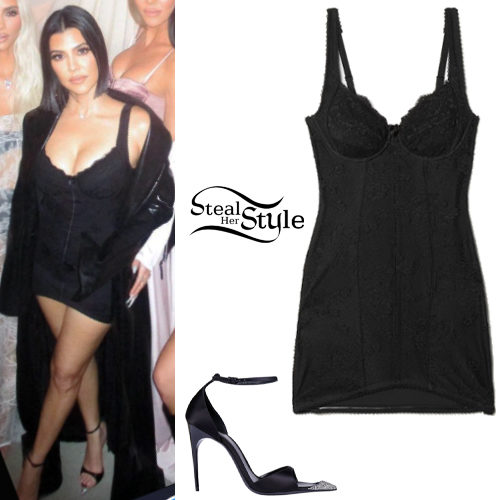 Kourtney Kardashian: Black Mini Dress and Sandals