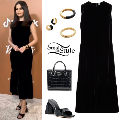 Selena Gomez: Black Tweed Dress, D'Orsay Pumps