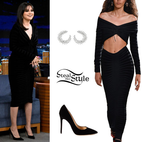 Selena Gomez's black slip dress and derby shoes from Julia