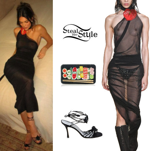 Kendall Jenner: Red Satin Top and Pants