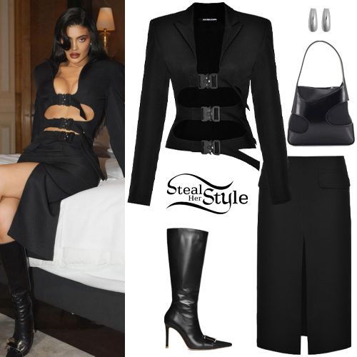 Kylie Jenner Wears Black Patent Leather Blumarine Outfit
