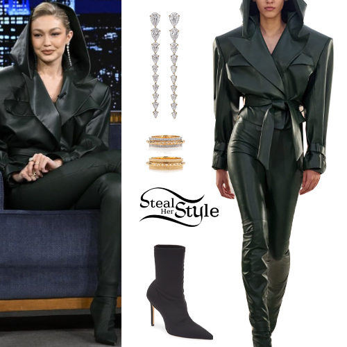 Gigi Hadid Paired a Futuristic Hooded Leather Jacket With Matching