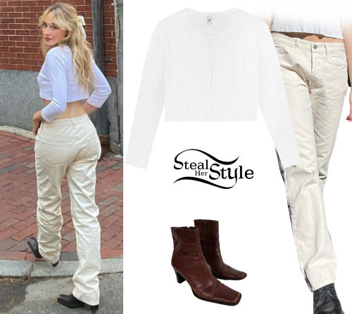 Sabrina Carpenter: White Beige Jeans | Her Style