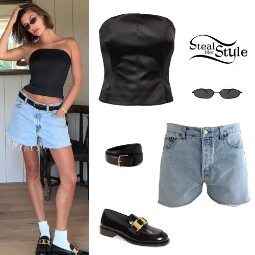 Hailey Baldwin Styles a Crop Top & Cutout Leather Pants for 818