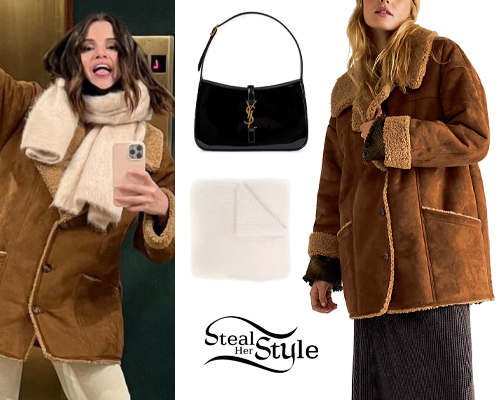 Selena Gomez: Suede Jacket and Scarf | Steal Her Style