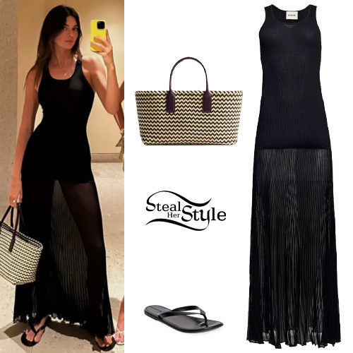 Kendall Jenner Black Midi Dress Street Style Milan 2020