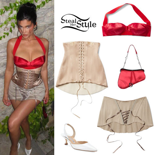 Kylie Jenner: Red Satin Bra and Corset