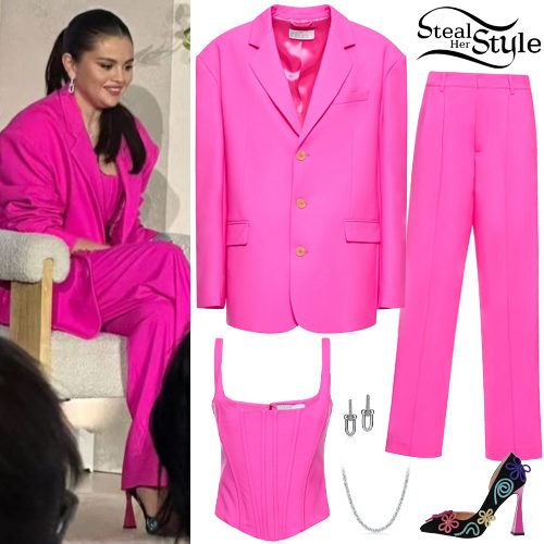 Selena Gomez: Pink Suit, Embellished Pump | Steal Her Style