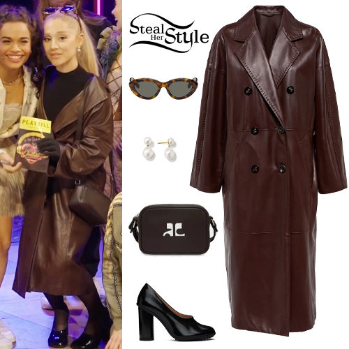 Ariana Grande: Leather Coat, Black Pumps | Steal Her Style