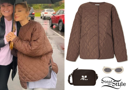 Ariana Grande: Brown Quilted Jacket and Bag | Steal Her Style