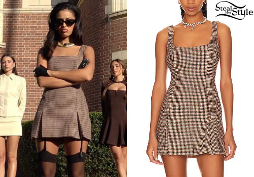 Olivia Culpo In Louis Vuitton Checkered Mini Dress Out In LA
