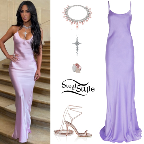 Kim Kardashian: Slip Dress, Lace-Up Sandals