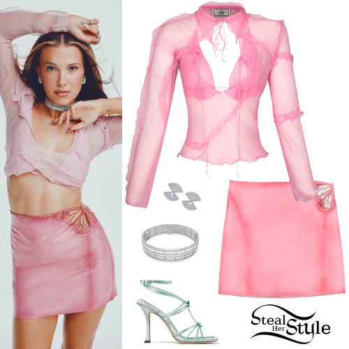 Millie Bobby Brown: Pink Mini Dress, Black Boots