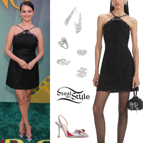 » Selena Gomez: Black Mini Dress, Crystal Pumps