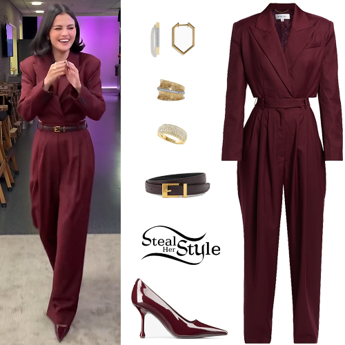 » Selena Gomez: Burgundy Jumpsuit and Pumps