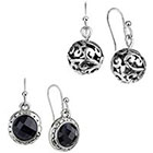 Target Rhodium 2 of Set Beaded Artisan Crystal and Open Cut Work Drop Earrings - Silver/Black