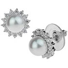Tevolio Cubic Zirconia and Glass Pearl Round Stud Earrings - White/Silver