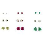 Target Stone, Ball and Flower Stud Earrings Set of 9 - Silver/Pink/Turquoise/Ivory