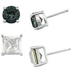 Target Silver Plated Round and Square Crystal Stud Earrings - Black (8mm)